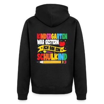 Ich bin ein Schulkind - Unisex Premium Bio Zip Hoodie - Schwarz - Hinten - Nico (187cm)