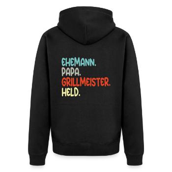 Ehemann Papa Grillmeister Held Vaterschaft - Unisex Premium Bio Zip Hoodie - Schwarz - Hinten - Nico (187cm)