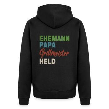 Vintage Vater Ehemann Papa Grillmeister Held - Unisex Premium Bio Zip Hoodie - Schwarz - Hinten - Nico (187cm)