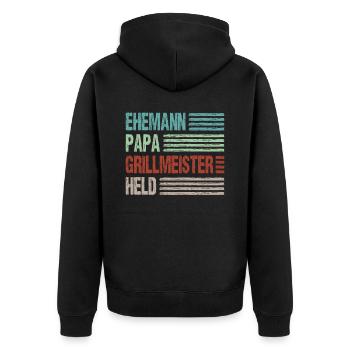 Ehemann Papa Grillmeister Held Vaterschaft - Unisex Premium Bio Zip Hoodie - Schwarz - Hinten - Nico (187cm)