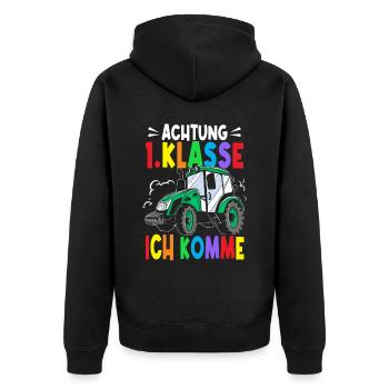 Traktor Erstklässler Schulkind Schultüte - Unisex Premium Bio Zip Hoodie - Schwarz - Hinten - Nico (187cm)
