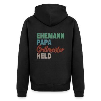 Ehemann Papa Grillmeister Held Vaterschaft - Unisex Premium Bio Zip Hoodie - Schwarz - Hinten - Nico (187cm)