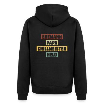 Ehemann Papa Grillmeister Held Vaterschaft - Unisex Premium Bio Zip Hoodie - Schwarz - Hinten - Nico (187cm)