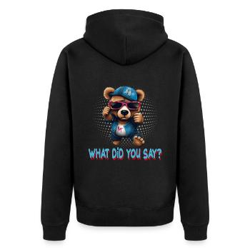 Streetstyle What Die You Say Bear Graffiti Kunst - Unisex Premium Bio Zip Hoodie - Schwarz - Hinten - Nico (187cm)