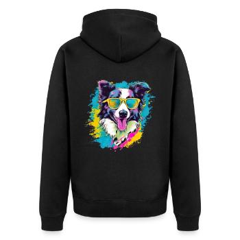 Border Collie Hund Hunderasse - Unisex Premium Bio Zip Hoodie - Schwarz - Hinten - Nico (187cm)