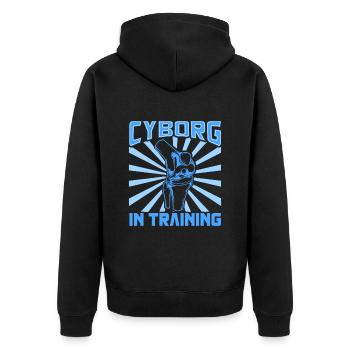 Cyborg in training - knee prosthesis - Unisex Premium Organic Zip Hoodie - black - Back - Nico (187cm)