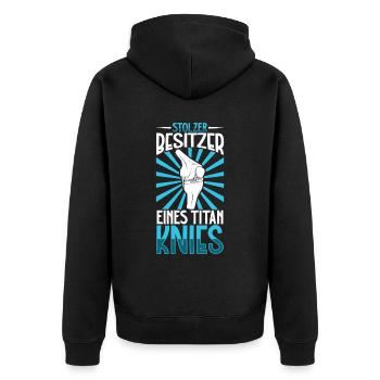 Stolzer Besitzer eines Titan Knies - Knie Titan - Unisex Premium Bio Zip Hoodie - Schwarz - Hinten - Nico (187cm)