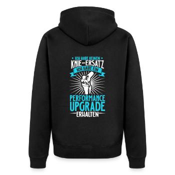 Ich habe keinen Knie Ersatz - Knie OP - Unisex Premium Bio Zip Hoodie - Schwarz - Hinten - Nico (187cm)