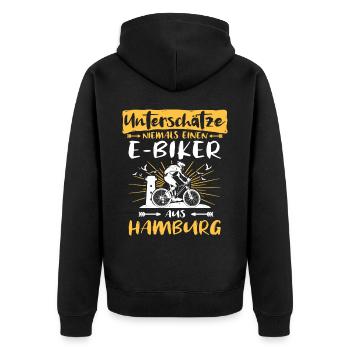 Ebike Hamburg Ebiking Hamburger E-Biker - Unisex Premium Bio Zip Hoodie - Schwarz - Hinten - Nico (187cm)