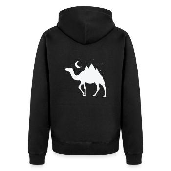 Kamel mit Bergen als Höcker bei Nacht - Unisex Premium Bio Zip Hoodie - Schwarz - Hinten - Nico (187cm)
