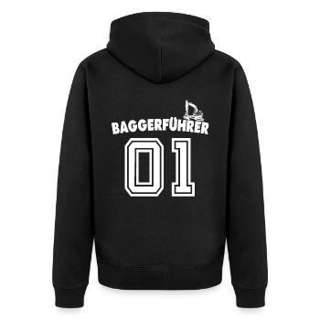 Baggerfahrer Bagger - Unisex Premium Bio Zip Hoodie - Schwarz - Hinten - Nico (187cm)