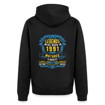 Legends were born in 1991 Birthday - Unisex Premium Organic Zip Hoodie - black - Back - Nico (187cm)