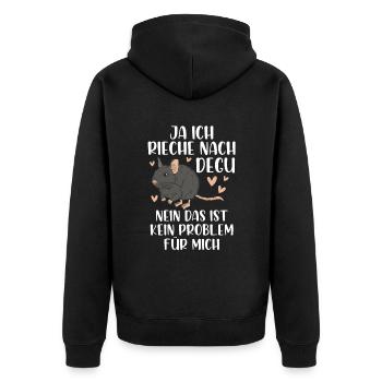 Rieche nach Degu Nagetier Stauchratte - Unisex Premium Bio Zip Hoodie - Schwarz - Hinten - Nico (187cm)