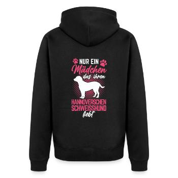 Mädchen das Hannoverscher Schweißhund liebt - Unisex Premium Bio Zip Hoodie - Schwarz - Hinten - Nico (187cm)