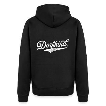 Dorfkind T-Shirt Herren Trachtenshirt Damen Tracht - Unisex Premium Bio Zip Hoodie - Schwarz - Hinten - Nico (187cm)