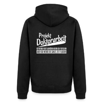 Doktortitel Doktorarbeit Doktor - Unisex Premium Bio Zip Hoodie - Schwarz - Hinten - Nico (187cm)