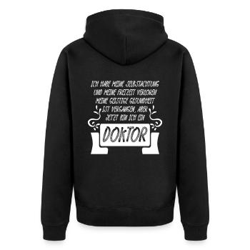Doktor Doktorarbeit lustig Doktortitel - Unisex Premium Bio Zip Hoodie - Schwarz - Hinten - Nico (187cm)