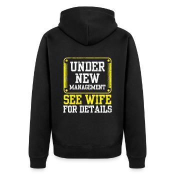 Under new management, see Wife Pension for details - Unisex Premium Organic Zip Hoodie - black - Back - Nico (187cm)