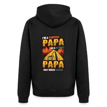Camping Papa, campfire - Unisex Premium Organic Zip Hoodie - black - Back - Nico (187cm)