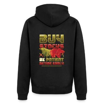 Buy stocks, be patient, retire early - Unisex Premium Organic Zip Hoodie - black - Back - Nico (187cm)