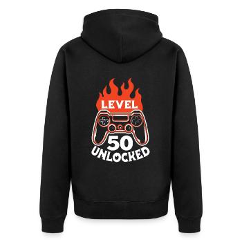 Gamer Gaming Funny Level 50 Unlocked - Unisex Premium Organic Zip Hoodie - black - Back - Nico (187cm)