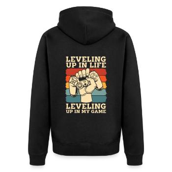 Gamer Gaming Eben - Unisex Premium Bio Zip Hoodie - Schwarz - Hinten - Nico (187cm)