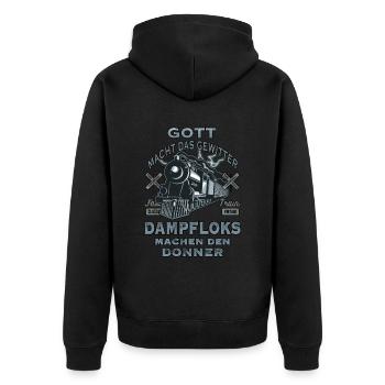 Dampflok fahren macht Spaß wie eine Eisenbahn - Unisex Premium Bio Zip Hoodie - Schwarz - Hinten - Nico (187cm)