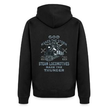 Dampflok fahren macht Spaß wie Eisenbahn - Unisex Premium Bio Zip Hoodie - Schwarz - Hinten - Nico (187cm)