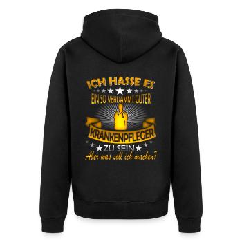 KRANKENPFLEGER - Unisex Premium Bio Zip Hoodie - Schwarz - Hinten - Nico (187cm)