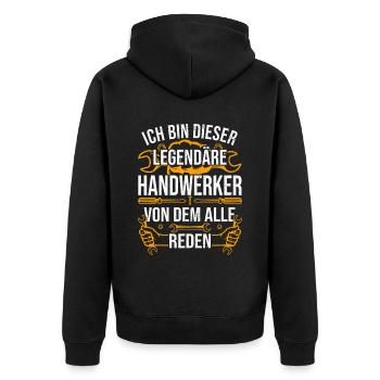 Handwerker Ich bin dieser legendäre Handwerker - Unisex Premium Bio Zip Hoodie - Schwarz - Hinten - Nico (187cm)