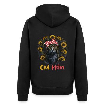 Cat Mom Katzenmama Sonnenblumen Katze - Unisex Premium Bio Zip Hoodie - Schwarz - Hinten - Nico (187cm)