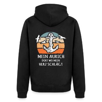 Auricher Sprüche Aurich - Unisex Premium Bio Zip Hoodie - Schwarz - Hinten - Nico (187cm)