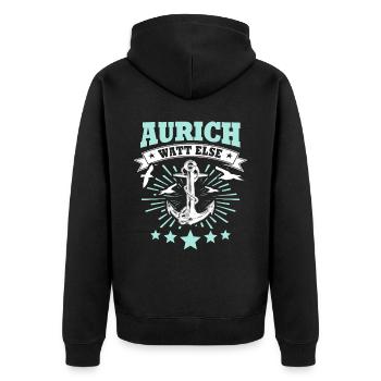 Auricher Sprüche Aurich - Unisex Premium Bio Zip Hoodie - Schwarz - Hinten - Nico (187cm)