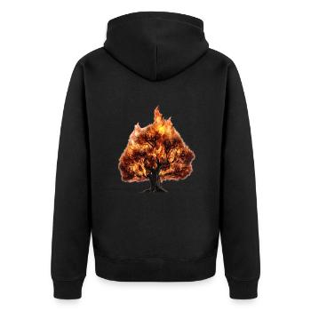 Baum in Flammen - Unisex Premium Bio Zip Hoodie - Schwarz - Hinten - Nico (187cm)