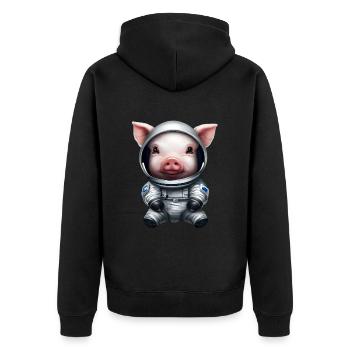 Schwein als Astronaut - Unisex Premium Bio Zip Hoodie - Schwarz - Hinten - Nico (187cm)
