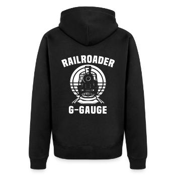 Modelleisenbahn Spur G Gartenbahn - Unisex Premium Bio Zip Hoodie - Schwarz - Hinten - Nico (187cm)