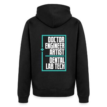 Doctor Engineer Artist Dentallabor Zahnlabor - Unisex Premium Bio Zip Hoodie - Schwarz - Hinten - Nico (187cm)