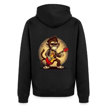 Affe Schimpanse spielt Acousitc Rock Gitarre - Unisex Premium Bio Zip Hoodie - Schwarz - Hinten - Nico (187cm)