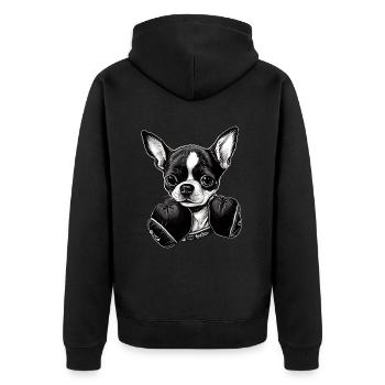 Niedlicher Chihuahua als Boxer für einen - Unisex Premium Bio Zip Hoodie - Schwarz - Hinten - Nico (187cm)