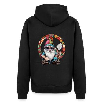 Hippie Gnom Cannabis Peace Gras Hippie Kostüm - Unisex Premium Bio Zip Hoodie - Schwarz - Hinten - Nico (187cm)