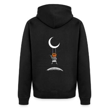 Kürbis Skelett auf Mond Schaukel Halloween Kostüm - Unisex Premium Bio Zip Hoodie - Schwarz - Hinten - Nico (187cm)
