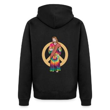 Jesus mit Tie-Dye Gewand - Hippie Weihnachten - Unisex Premium Bio Zip Hoodie - Schwarz - Hinten - Nico (187cm)