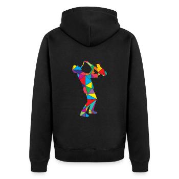 Saxophon Polygon Jaz Saxophonist - Unisex Premium Bio Zip Hoodie - Schwarz - Hinten - Nico (187cm)