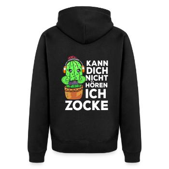 Kann Dich Nicht Hören Ich Zocke Gamer Kaktus - Unisex Premium Bio Zip Hoodie - Schwarz - Hinten - Nico (187cm)