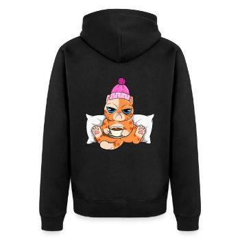 Kaffee Katze - Unisex Premium Bio Zip Hoodie - Schwarz - Hinten - Nico (187cm)
