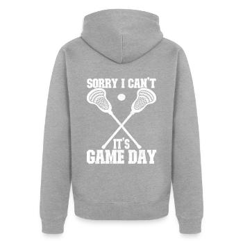 Lacrosse - Unisex Premium Bio Zip Hoodie - Grau meliert - Hinten - Nico (187cm)