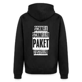 Paketbote Paket Paketzusteller - Unisex Premium Bio Zip Hoodie - Schwarz - Hinten - Nico (187cm)