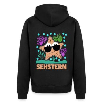 Seestern Sehstern Witz Sonnenbrille - Unisex Premium Bio Zip Hoodie - Schwarz - Hinten - Nico (187cm)
