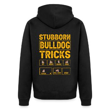Stubborn Bulldog Tricks - Unisex Premium Bio Zip Hoodie - Schwarz - Hinten - Nico (187cm)
