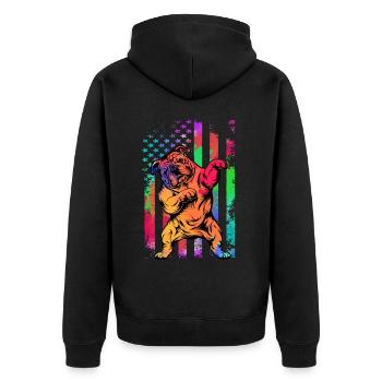 Englische Bulldogge Retro - Unisex Premium Bio Zip Hoodie - Schwarz - Hinten - Nico (187cm)